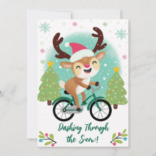 Festiva Rindeo lindo en tarjeta verde para Navidades de bi