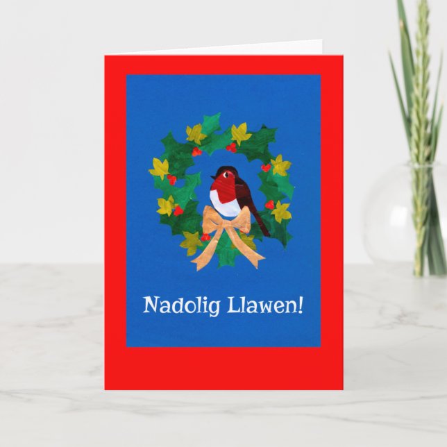 Festiva Robin en la tarjeta de Navidades de Wreath: saludo (Anverso)
