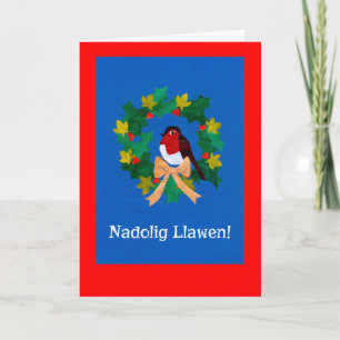 Festiva Robin en la tarjeta de Navidades de Wreath: saludo
