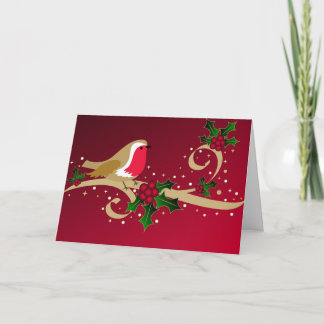 Festiva Robin y holly - Tarjeta