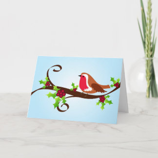 Festiva Robin y holly - Tarjeta