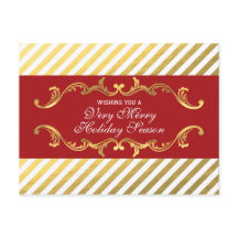 Rojo y postal ornamental elegante rayada del oro