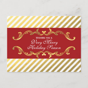 Festiva Rojo y postal ornamental elegante rayada del oro