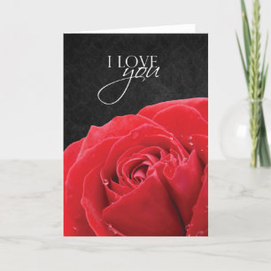 Festiva Rosa Roja y gotitas de agua   Te quiero tarjeta