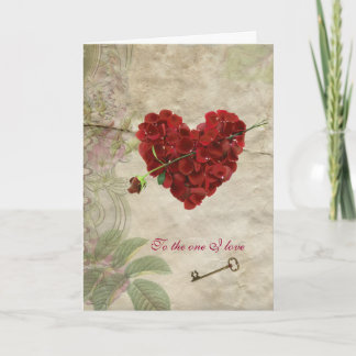 Festiva Rosa romántico Petal Valentine Heart con Tarjeta C