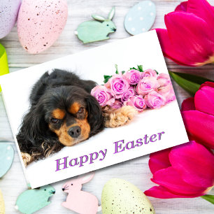 Festiva Rosas arrogantes de la tarjeta de pascua del perro