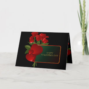 Festiva Rosas rojas y corazones en tarjeta de San Valentín