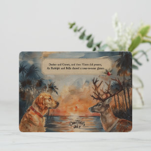 Festiva Rudolph y Belle en la Playa – Tarjeta de Felicitac