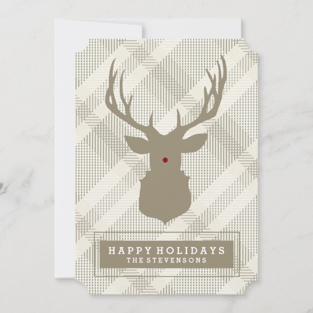 FESTIVA RUSTIC DEER | TARJETA DE FESTIVIDAD DE PLAID (Anverso)