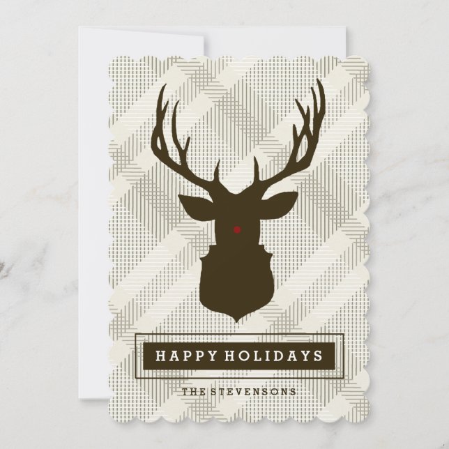 FESTIVA RUSTIC DEER | TARJETA DE FESTIVIDAD DE PLAID (Anverso)