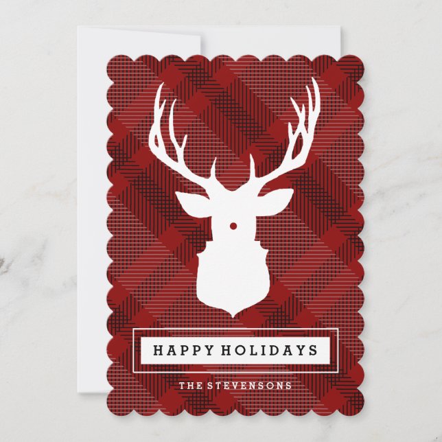 FESTIVA RUSTIC DEER | TARJETA DE FESTIVIDAD DE PLAID (Anverso)