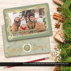 Festiva Saludos de la Temporada Tarjeta de Foto Verde Salv