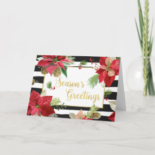 Festiva Saludos de Temporada Poinsettias, Tarjeta de Rayas