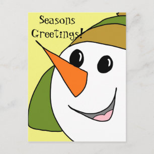Festiva Saludos de temporada sonriendo postal de Snowman