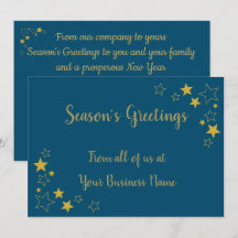 Saludos de temporada tarjeta azul de oro no religi