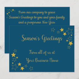 Festiva Saludos de temporada tarjeta azul de oro no religi