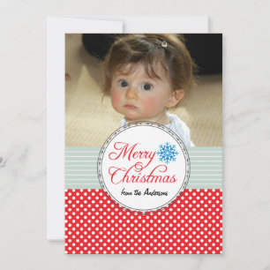 Festiva Saludos navideños tarjeta de foto roja puntos de P