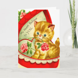 Festiva San Valentín retro ~ Gatito en una tarjeta de caja