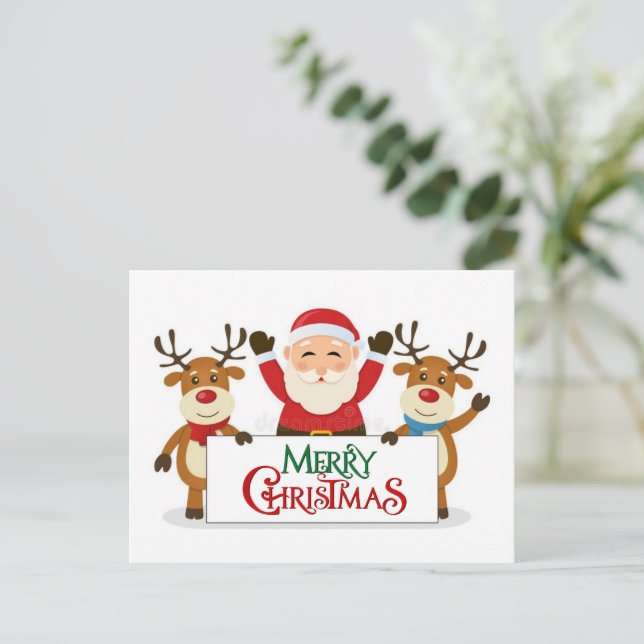 Festiva Santa Claus con su postal de renos (Anverso de pie)