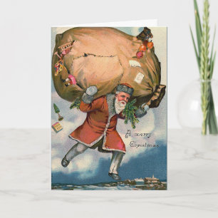 Festiva "Santa con un saco enorme tarjeta de los juguetes"
