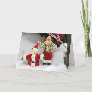 Festiva ¡Santa construye un muñeco de nieve! Tarjeta de Na