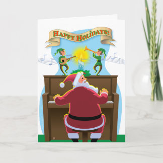 Festiva Santa en la tarjeta de vacaciones de piano