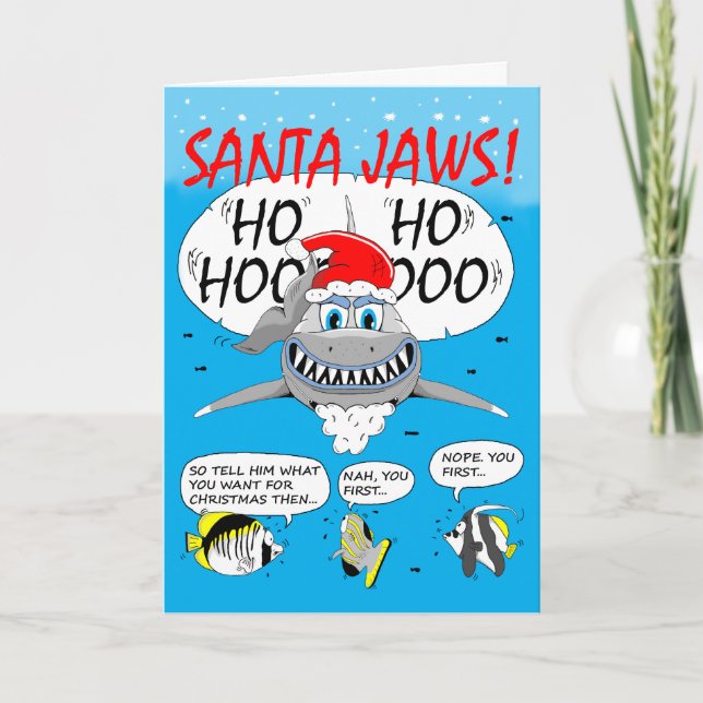 Festiva ¡SANTA JAWS! Tarjeta de saludo de los navidades. D (Anverso)