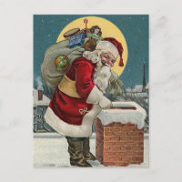 "Santa que viene abajo postal de la chimenea"