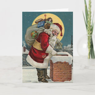 Festiva "Santa que viene abajo tarjeta de la chimenea"