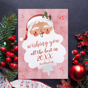 Festiva Santa Vintage Aquarela Navideña Tarjeta Rosa