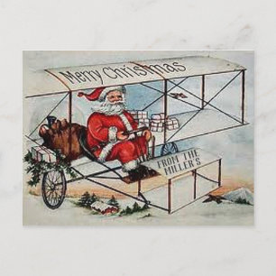 Festiva Santa Volando una vieja postal vieja de avión