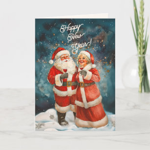 Festiva Santa y la Sra. Claus Tarjeta de Feliz Año Nuevo