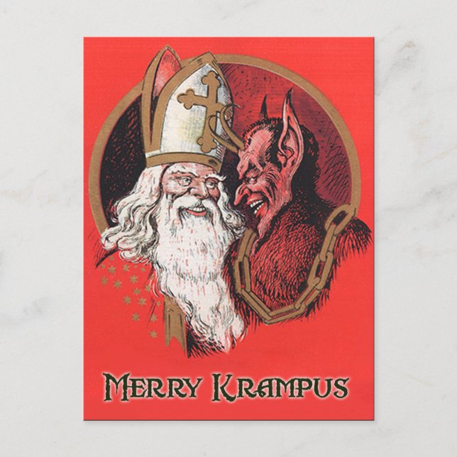 Festiva Santa y postal de Krampus (Anverso)