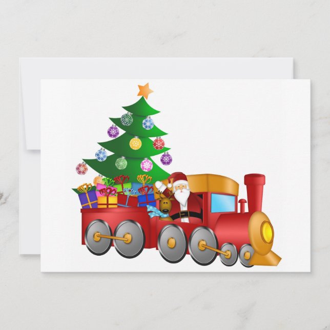 Festiva Santa y reno en tren rojo con tarjeta de regalo (Anverso)
