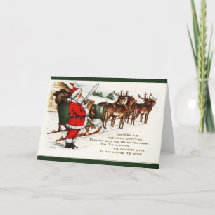 Festiva Santa y Sleigh con tarjeta de saludo de renos