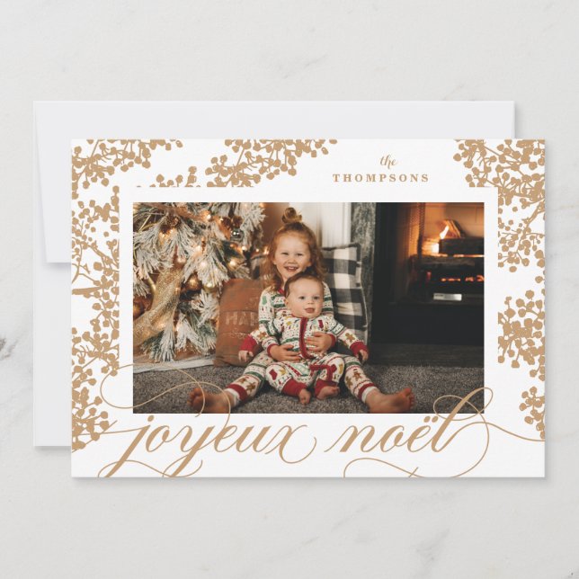 Festiva Script Joyeux Noel Gold Foliage Tarjeta de fotogra (Anverso)