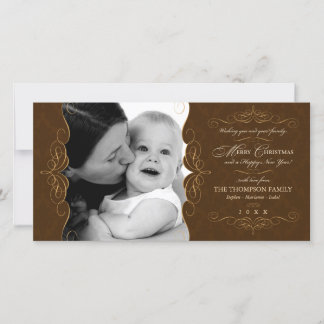 Festiva Script Swirls Country Brown tarjeta de foto de Nav