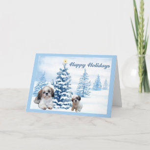 Festiva Shih Tzu Navidades tarjeta azul