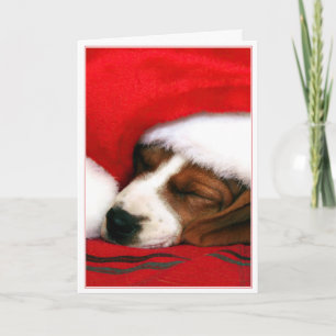 Festiva Sleepy Santa Puppy Tarjeta de Saludo -