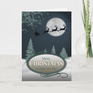 Festiva Sleigh de Santa Claus con una nevada tarjeta de Na