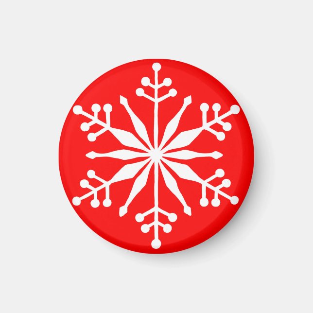 Festiva Snowflake en un imán decorativo rojo. (Frente)