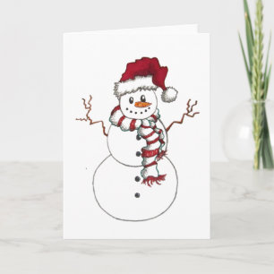 Festiva Snowman con tarjeta de felicitación de Santa Hat