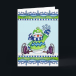 Festiva Snowman de patinaje sobre hielo - Tarjeta de salud<br><div class="desc">Una tarjeta de bienvenida de invierno con un hombre de nieve patinando sobre hielo.</div>