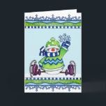 Festiva Snowman de patinaje sobre hielo - Tarjeta de salud<br><div class="desc">Una tarjeta de bienvenida de invierno con un hombre de nieve patinando sobre hielo.</div>