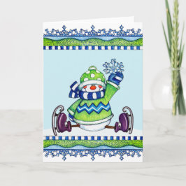 Festiva Snowman de patinaje sobre hielo - Tarjeta de salud
