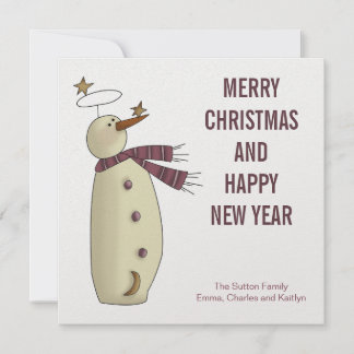 Festiva Snowman rosado : Tarjeta navideña Merry