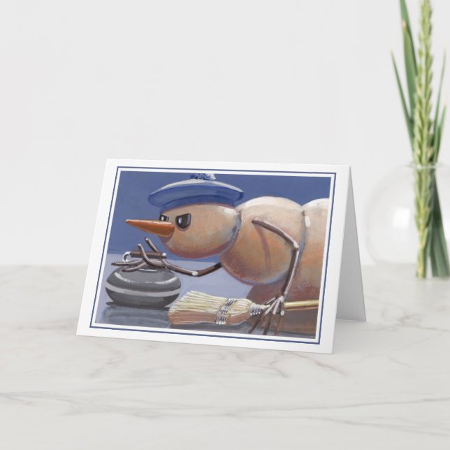 Festiva Snowman Sobre La Tarjeta En Blanco De Curling De H (Anverso)