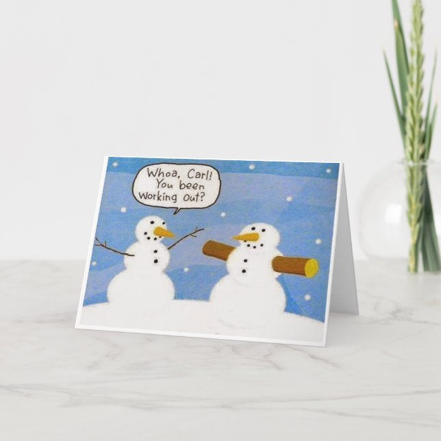 Festiva Snowman Working Out Registra Tarjeta De Saludo (Anverso)