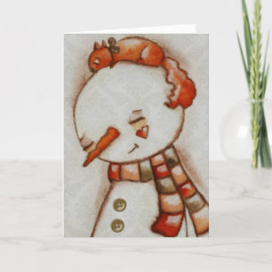 Festiva Snowman y Squirrel - Tarjeta de vacaciones