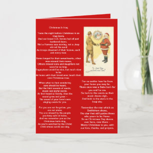 Festiva soldado con tarjeta de navidades de poema de santa